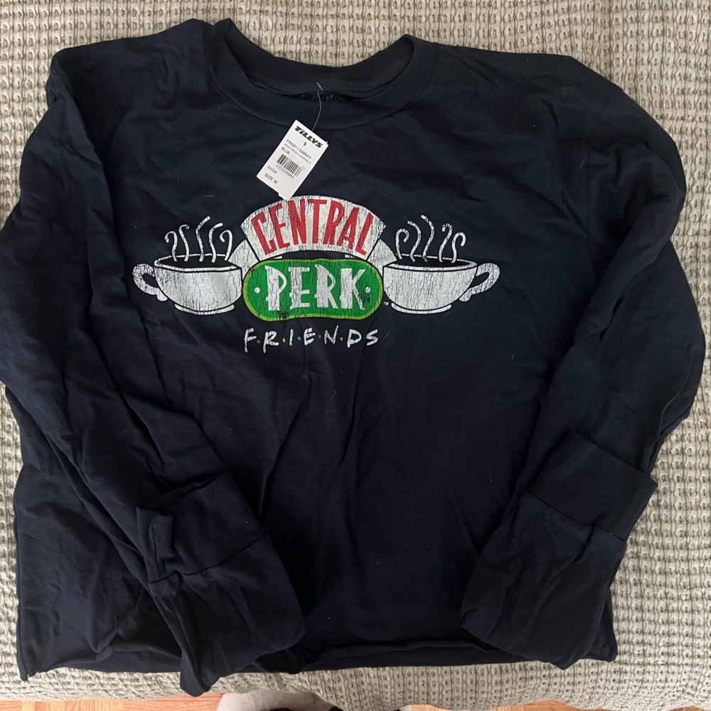 Central Perk Cropped Long Sleeve Shirt - Black